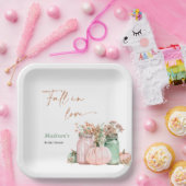 秋の恋に落ちる パンプキン フラワージャー ブライダルシャワー ペーパープレート (パーティー)