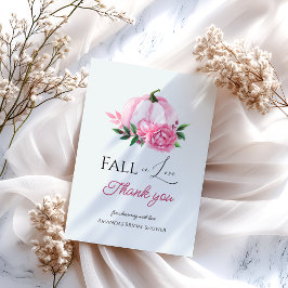秋の恋のピンクのカボチャのクラシカルな結婚前お披露目パーティー サンキューカード
