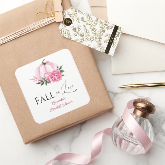 秋の恋のピンクのカボチャのクラシカルな結婚前お披露目パーティー スクエアシール (ギフト)