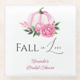 秋の恋のピンクのカボチャのクラシック ブライダルシャワー ガラスコースター