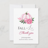 秋の恋のピンクのカボチャのクラシック ブライダルシャワー サンキューカード (正面)
