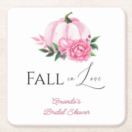 秋の恋のピンクのカボチャのクラシック ブライダルシャワー スクエアペーパーコースター