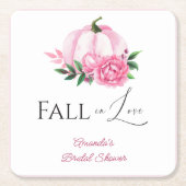 秋の恋のピンクのカボチャのラスティックな花嫁のシャワー スクエアペーパーコースター (正面)