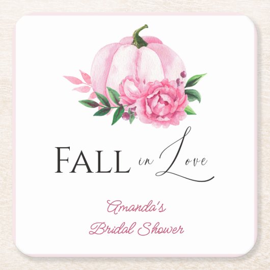 秋の恋のピンクのカボチャのラスティックな花嫁のシャワー スクエアペーパーコースター (正面)
