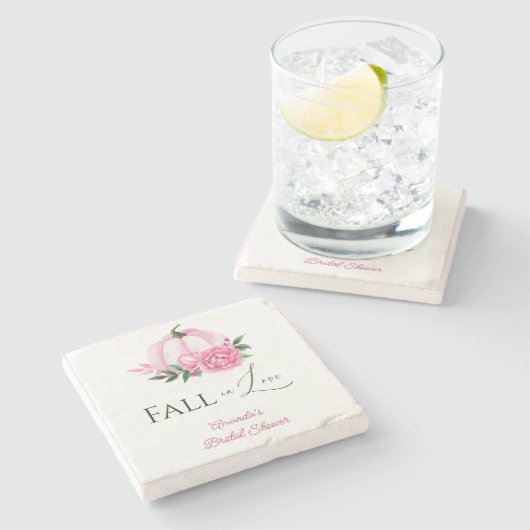 秋の恋のピンクのカボチャ ラスティックな花嫁のシャワー ストーンコースター (横)