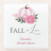 秋の恋のピンクのカボチャ　ラスティック　ブライダルシャワー ガラスコースター (正面)