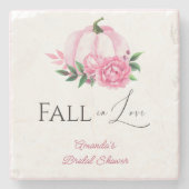 秋の恋のピンクのカボチャ　ラスティック ブライダルシャワー ストーンコースター (正面)