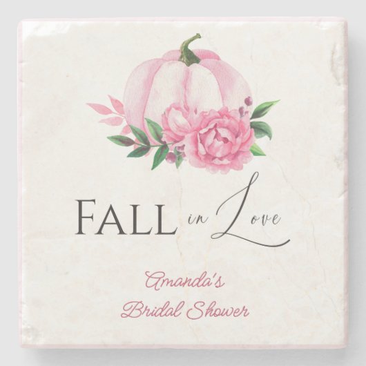 秋の恋のピンクのカボチャ　ラスティック ブライダルシャワー ストーンコースター (正面)