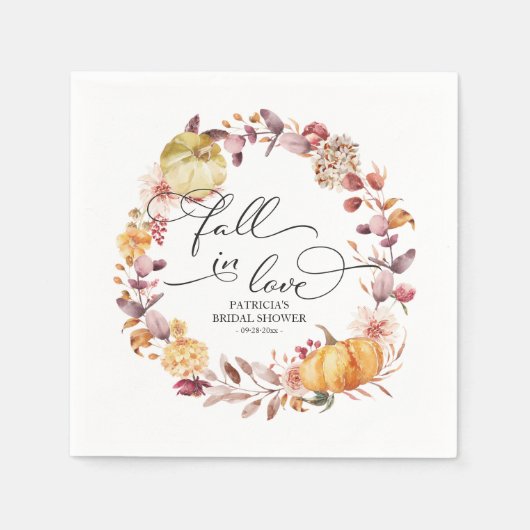 秋の恋の木の葉とカボチャのウェディングシャワーのおしゃれ スタンダードカクテルナプキン (正面)