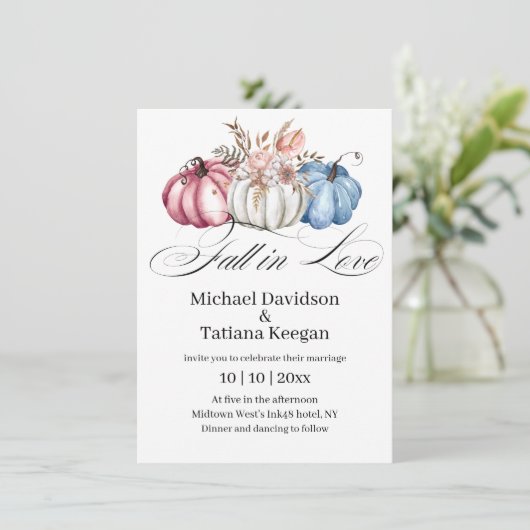 秋の恋の秋の水の色のカボチャ結婚の 招待状 (スタンド正面)