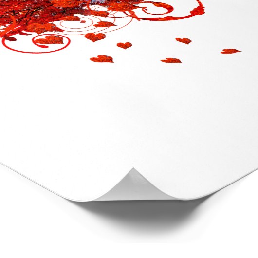 秋の恋の赤い木にハートが落ちる ポスター (角)