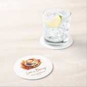 秋の恋はコーヒーをブレンド ブライダルシャワー ラウンドペーパーコースター (インサイチュ)