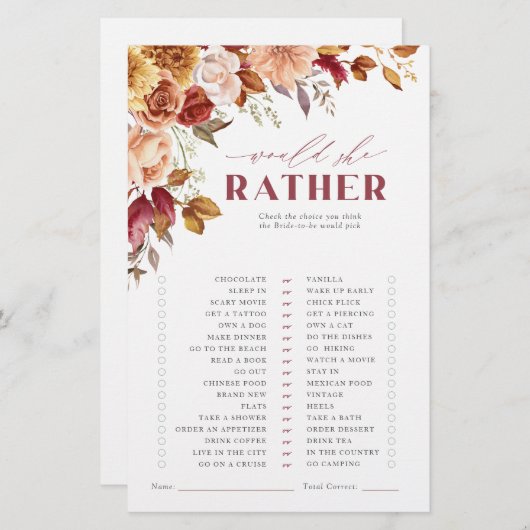 秋の恋ブライダルシャワーゲーム彼女はむしろ (正面/裏面)