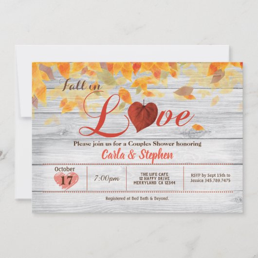 秋の恋人が田舎の木にシャワーを浴びる 招待状 (正面)