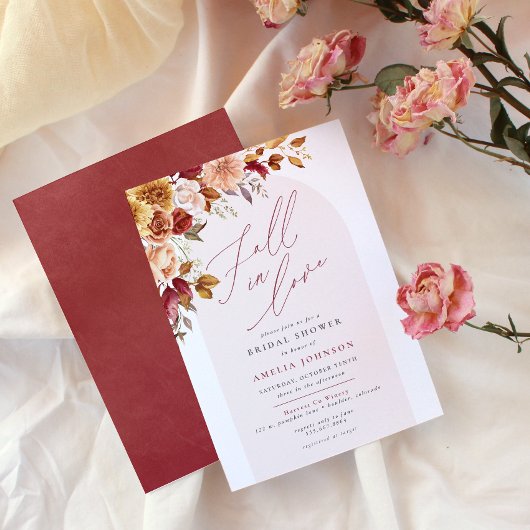秋の恋愛 エレガントな花の ブライダルシャワー 招待状