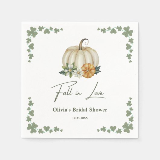 秋の恋愛 グリーン かぼちゃのウェディングシャワーパーティー スタンダードカクテルナプキン (正面)
