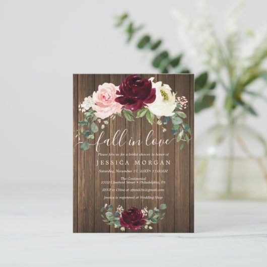 秋の恋愛 ブライダルシャワー招待状 ポストカード (スタンド正面)