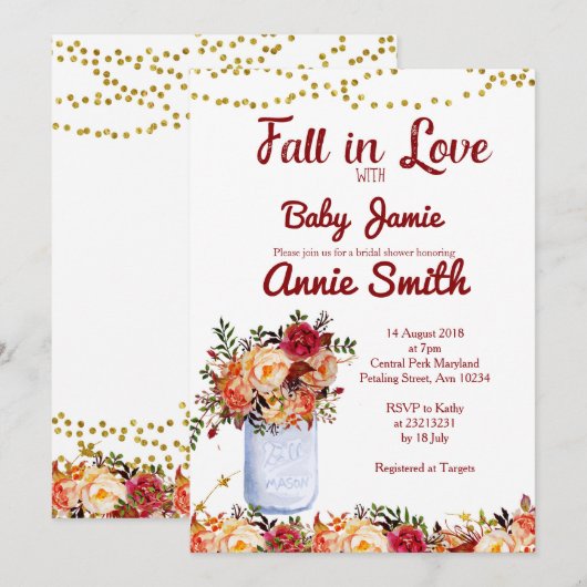 秋の恋愛 ブライダルシャワー招待状 招待状 (正面/裏面)