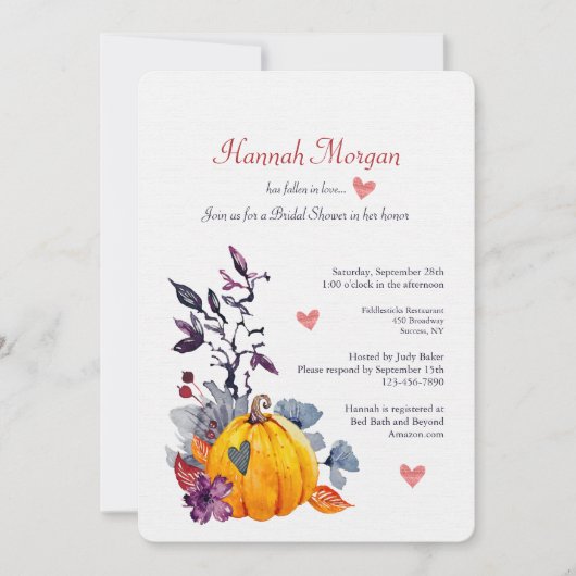 秋の恋愛 ブライダルシャワー 招待状 (正面)