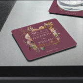 秋の恋 バーガンディ フラワー ベビーシャワー スクエアペーパーコースター