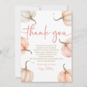 秋の恋 ピンク オレンジ パンプキン ブライダル シャワー サンキューカード (正面)