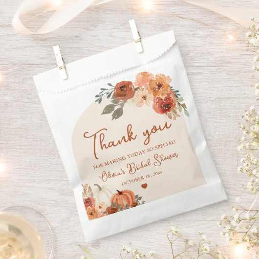 秋の恋 ボホ パンプキン ブライダルシャワー 感謝を伝える フェイバーバッグ (クリップ留めされた状態)