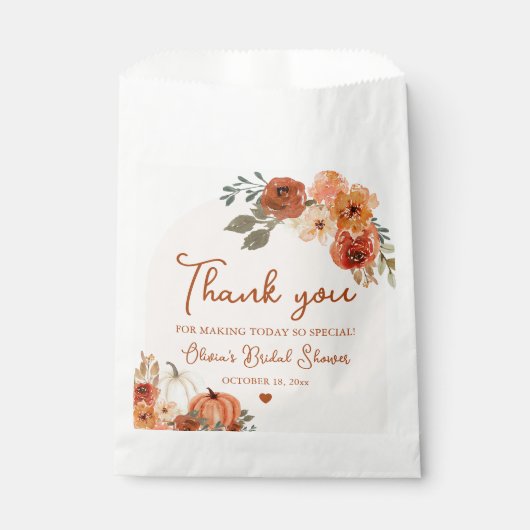 秋の恋 ボホ パンプキン ブライダルシャワー 感謝を伝える フェイバーバッグ (正面)