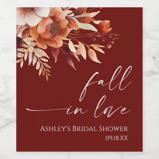 秋の恋 ラスティバーガンディ フラワーブライダルシャワー ワインラベル (シングルラベル)