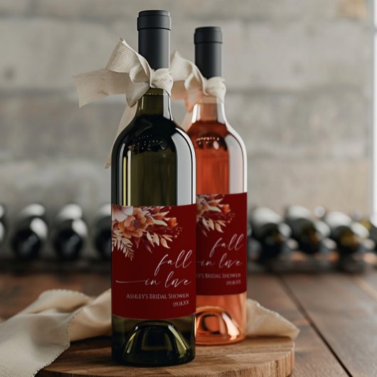 秋の恋 ラスティバーガンディ フラワーブライダルシャワー ワインラベル