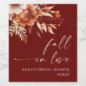 秋の恋 ラスティ バーガンディ フラワーブライダルシャワー ワインラベル (シングルラベル)