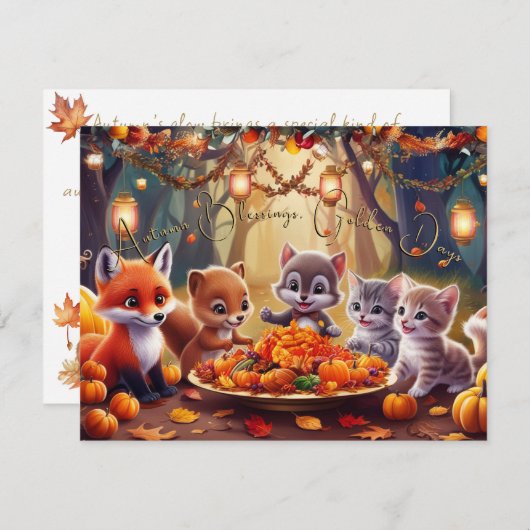 秋の恵みゴールデン日フェスティバルモーメント カード (正面/裏面)