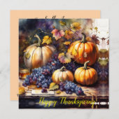 秋の恵み、カボチャのブドウ – 感謝祭 招待状 (正面/裏面)