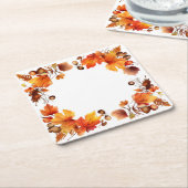 秋の恵み：リース収穫 スクエアペーパーコースター (アングル)