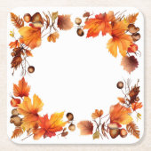 秋の恵み:リース収穫 スクエアペーパーコースター (正面)