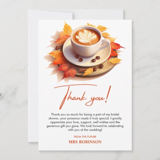 秋の愛が育まれる ブライダルシャワーのお茶会 サンキューカード (正面)
