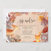 秋の愛のウッドランドの動物素朴、sipと見る 招待状 (正面)