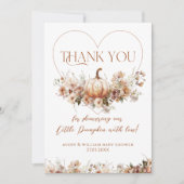 秋の愛のカボチャの野生の花のハート赤ちゃんシャワー サンキューカード (正面)