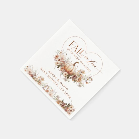 秋の愛のカボチャの野生の花のハート赤ちゃんシャワー スタンダードカクテルナプキン (角)