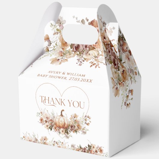 秋の愛のカボチャの野生の花のハート赤ちゃんシャワー フェイバーボックス (正面)