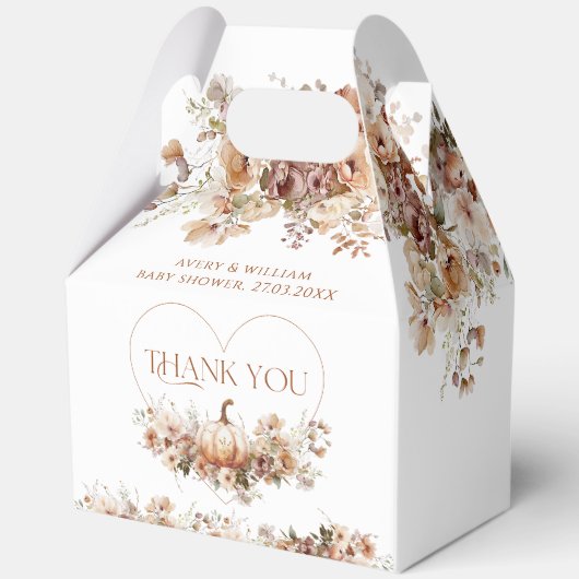 秋の愛のカボチャの野生の花のハート赤ちゃんシャワー フェイバーボックス (裏面)