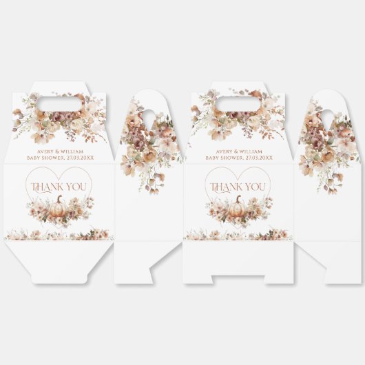 秋の愛のカボチャの野生の花のハート赤ちゃんシャワー フェイバーボックス (見開き)