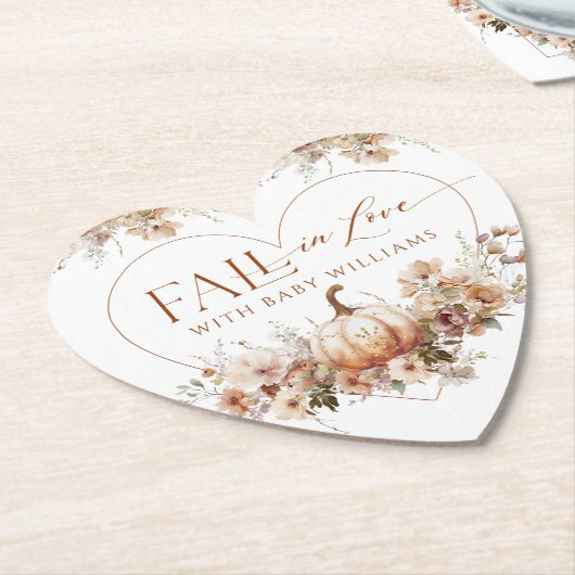 秋の愛のカボチャの野生の花のハート赤ちゃんシャワー ペーパーコースター (アングル)