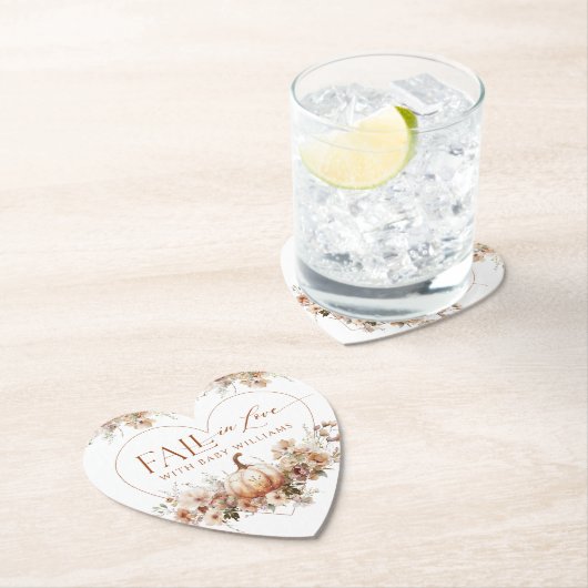 秋の愛のカボチャの野生の花のハート赤ちゃんシャワー ペーパーコースター (インサイチュ)