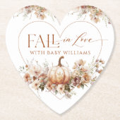 秋の愛のカボチャの野生の花のハート赤ちゃんシャワー ペーパーコースター (正面)