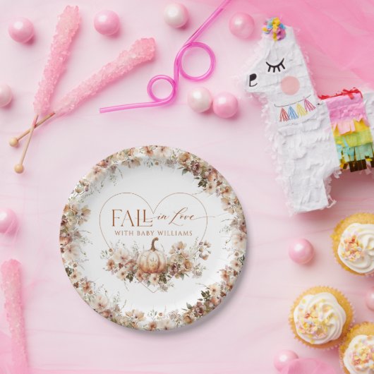 秋の愛のカボチャの野生の花のハート赤ちゃんシャワー ペーパープレート (パーティー)