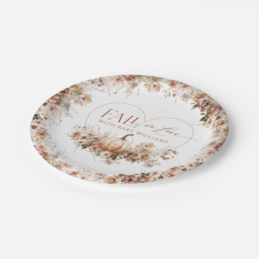 秋の愛のカボチャの野生の花のハート赤ちゃんシャワー ペーパープレート (アングル)