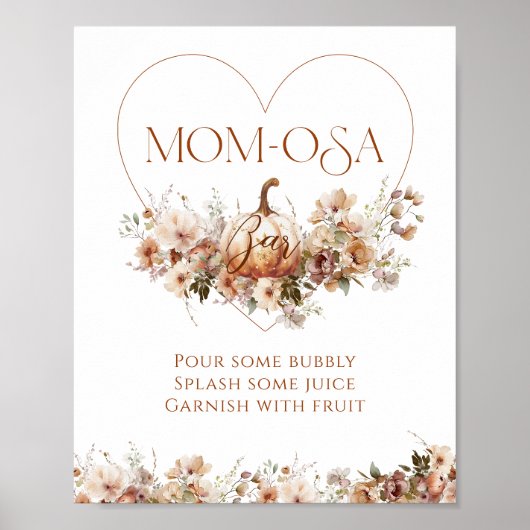 秋の愛のカボチャの野生の花のハート赤ちゃんシャワー ポスター (正面)