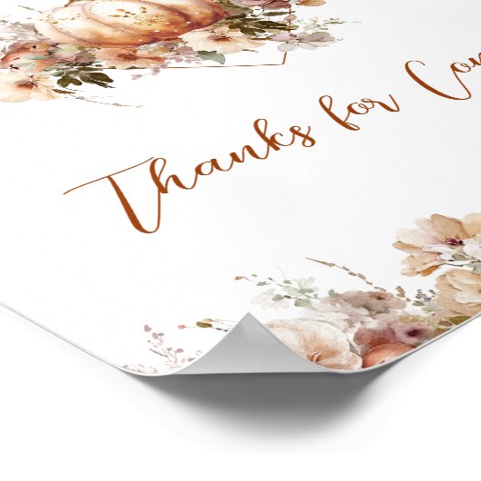 秋の愛のカボチャの野生の花のハート赤ちゃんシャワー ポスター (角)