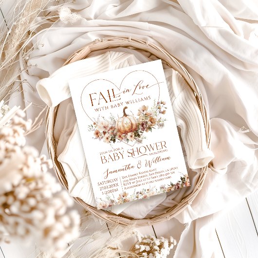 秋の愛のカボチャの野生の花のハート赤ちゃんシャワー 招待状