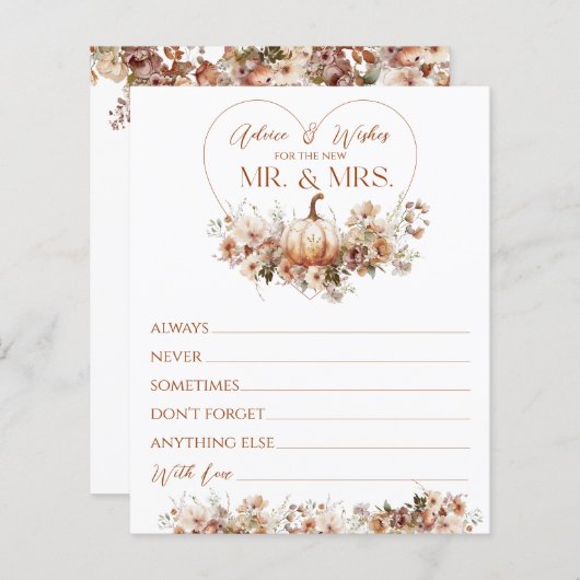 秋の愛のパンプキンワイルドフラワーブライダルシャワーウィッシュ (正面/裏面)